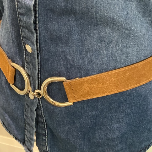 Sellier Tan Suede Belt with Equestrian Silver Clasp Made in France - Picture 3 of 15